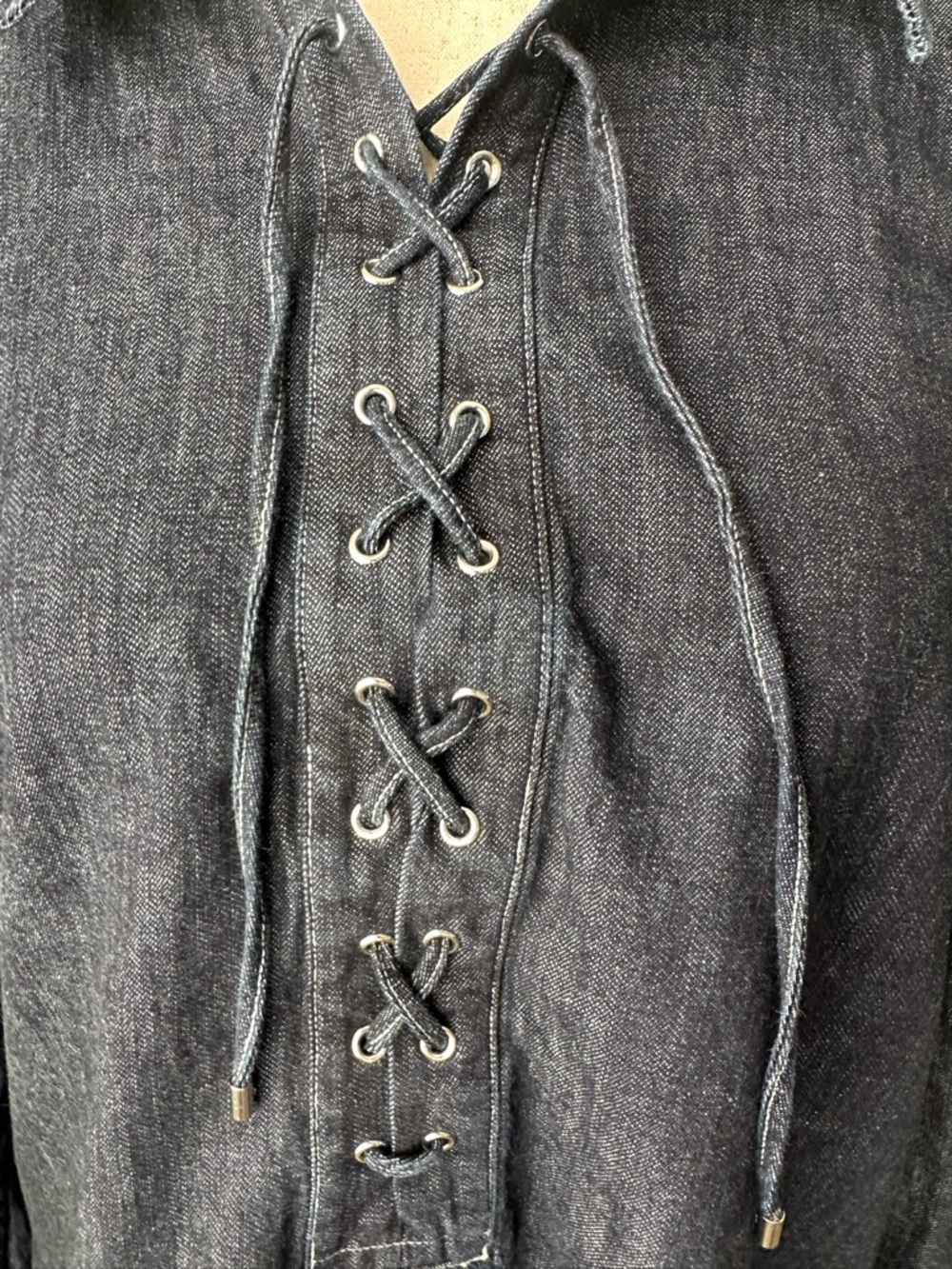 Lauren Ralph Lauren Dark Blue Lace-Up Denim Tunic - Picture 2 of 6